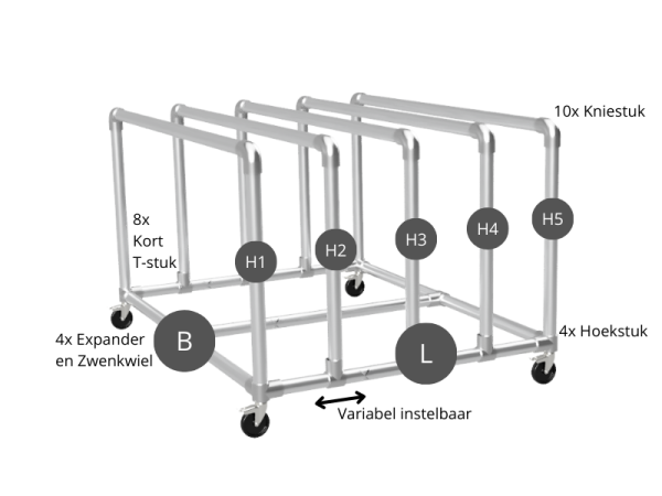 Platenwagen met 5 rekken variabel Ø 33,7 mm
